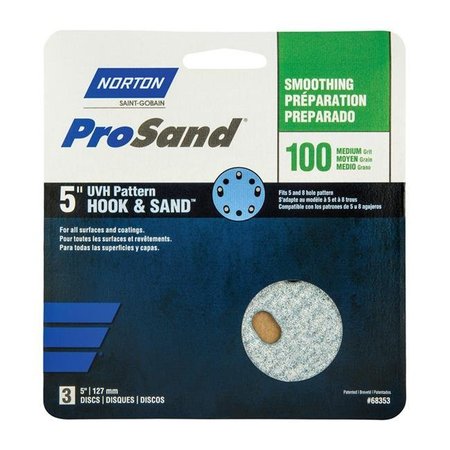 NORTON CO Norton 1918101 ProSand 5 in. Ceramic Blend Hook & Loop 5 & 8 Hole UVH Smoothing Disc; 100 Grit Medium - Pack of 3 1918101